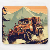 トラックは、森の中を運転ヴィンテージスタイル マウスパッド (正面)