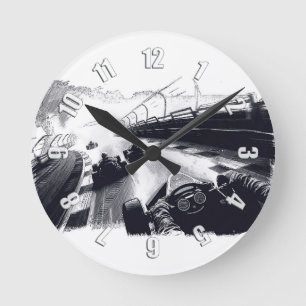 トラックをスピード化したゴーカートのまわりにレーサー ラウンド壁時計