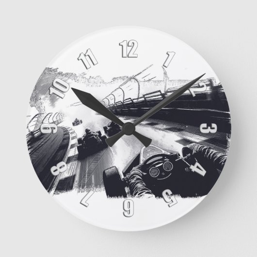 トラックをスピード化したゴーカートのまわりにレーサー ラウンド壁時計 (正面)