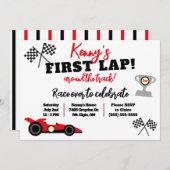 トラックを初めて一周、子供の誕生日パーティー 招待状 (正面/裏面)