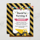 トラックを建築誕生日パーティーでダンプ 招待状 (正面/裏面)