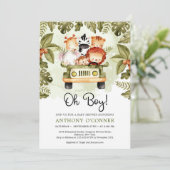 トラックを運転するかわいいジャングルサファリ動物ああ男の子 招待状 (スタンド正面)