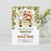 トラックを運転する野生のワンジャングルサファリ動物 招待状 (スタンド正面)