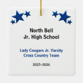 トラックアンドフィールドガールブラウンヘアブルーブラック セラミックオーナメント (裏面)