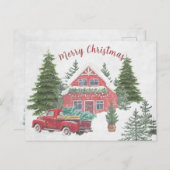 トラックウィンタースノーハウスクリスマスツリーレッド シーズンポストカード (正面/裏面)