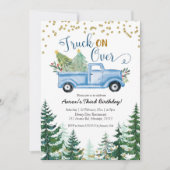 トラックオンオーバーブルークリスマストラック誕生日 招待状 (正面)