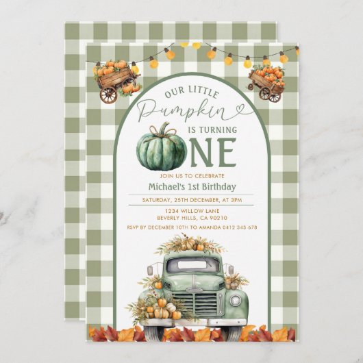 トラックカボチャ1stバースデージンジャムオータムフローラ 招待状 (正面/裏面)