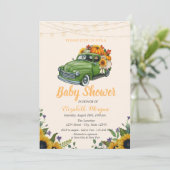 トラックカボチャ、ストリングライト、ドット赤ちゃんシャワー 招待状 (スタンド正面)