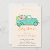 トラックカボチャ、水玉模様ベビーシャワー 招待状 (正面)