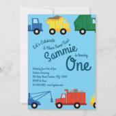 トラックカラフルの最初の誕生日招待状 招待状 (正面)
