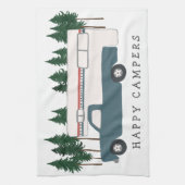 トラックキャンプRVingモーターホームブルーお洒落ツリー キッチンタオル (縦)