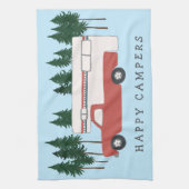 トラックキャンプRVingモーターホームレッドツリーお洒落 キッチンタオル (縦)