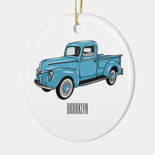 トラッククラシックの漫画イラストレーションを拾う セラミックオーナメント (左)