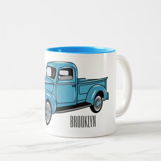 トラッククラシックの漫画イラストレーションを拾う ツートーンマグカップ (正面右)