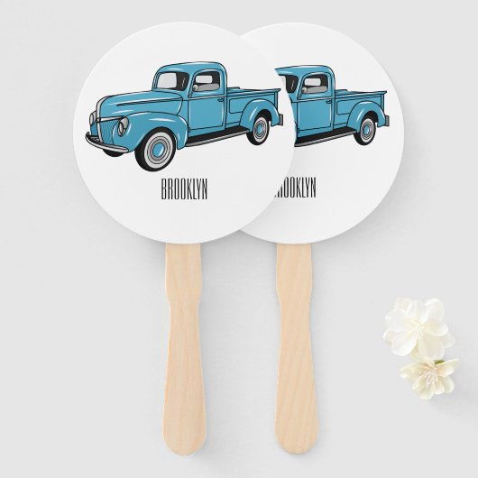 トラッククラシックの漫画イラストレーションを拾う ハンドファン (正面&裏面)