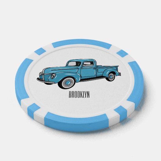 トラッククラシックの漫画イラストレーションを拾う ポーカーチップ (シングル)