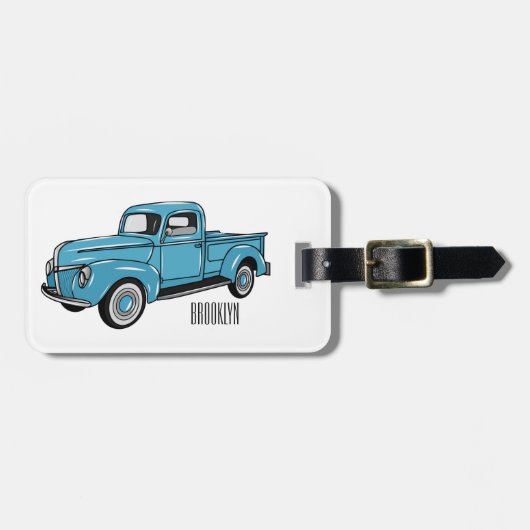 トラッククラシックの漫画イラストレーションを拾う ラゲッジタグ (正面横)