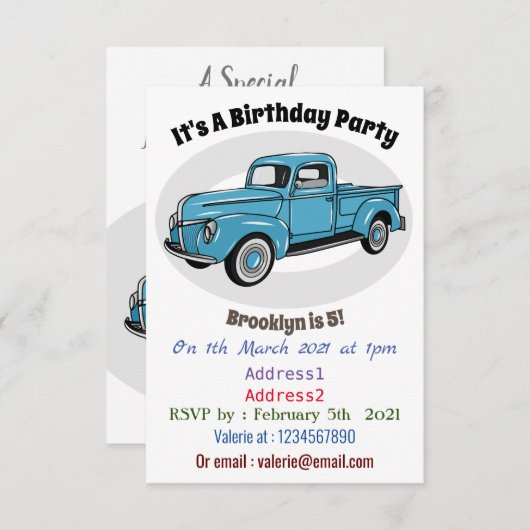 トラッククラシックの漫画イラストレーションを拾う 招待状 (正面/裏面)