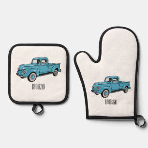 トラッククラシックの漫画イラストレーションを拾う 鍋つかみ&鍋敷きセット