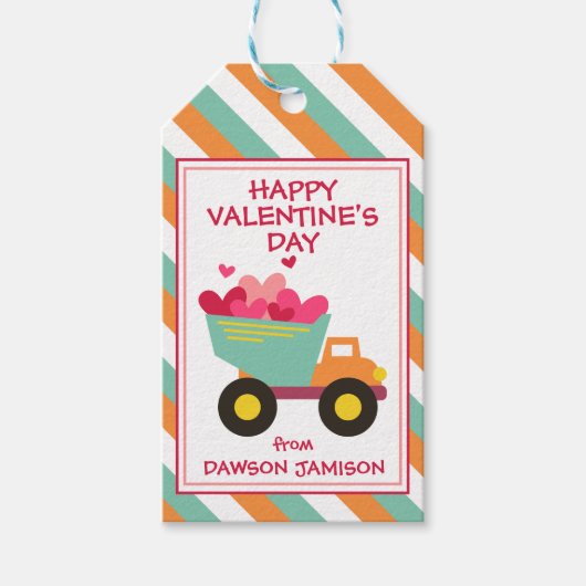 トラックストライプのギフトパーソナライズされたラベルのダンプ ギフトタグ (正面)