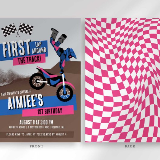 トラックダートのまわりにバイク誕生日の最初のラップ 招待状
