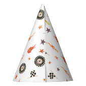 トラックチェッカーレースモダンウォーター色ホワイト パーティーハット (裏面)