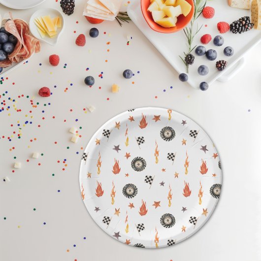 トラックチェッカーレースモダンウォーター色ホワイト ペーパープレート