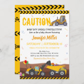 トラックディガーアンダー建築ベビー誕生日 招待状 (正面/裏面)