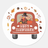 トラックトルコかわいい幸せな感謝祭 ラウンドシール (正面)