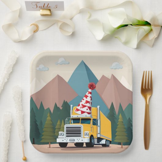 トラックハッピーバースデーパーティーおもしろい輸送 ペーパープレート (ウェディング)