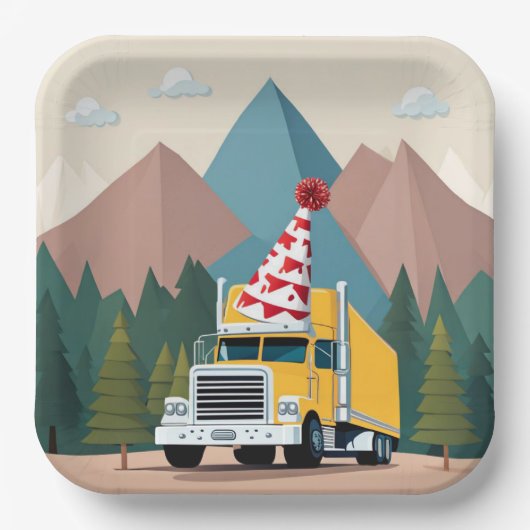 トラックハッピーバースデーパーティーおもしろい輸送 ペーパープレート (正面)