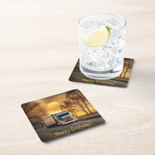 トラックハッピーバースデー紙コースター スクエアペーパーコースター (インサイチュ)