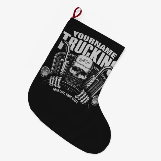 トラックパーソナライズされたキングスカルトラック  ラージクリスマスストッキング (正面 (吊り時))