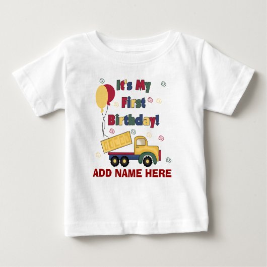 トラックパーソナライズされた1st誕生日Tシャツをダンプ ベビーTシャツ (正面)