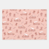 トラックベルパターン軽いバラピンククリスマス ラッピングペーパーシート (正面)