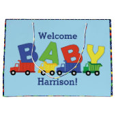 トラックボーイベビーシャワー建築かわいい ラージペーパーバッグ (正面)