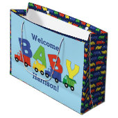 トラックボーイベビーシャワー建築かわいい ラージペーパーバッグ (正面アングル)