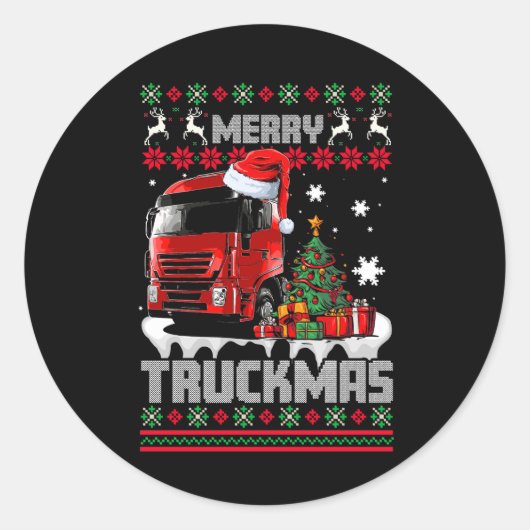 トラックメリーカーのトラック運転手の醜いクリスマ ラウンドシール (正面)