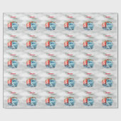 トラックメリーキンのクリスマスブルー半赤 ラッピングペーパー (フラット)