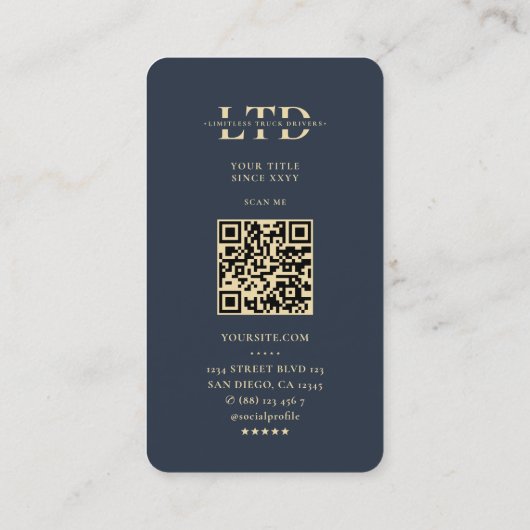 トラックモダンドライバーモノグラムエレガントブルー金ゴールド 名刺 (裏面)