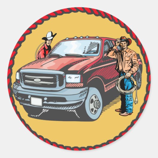 トラック付きウエスタンステッカーRodeoカウボーイズ ラウンドシール (正面)