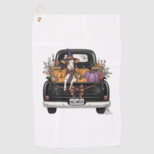 トラック付きハロウィーンハイランド牛 ゴルフタオル (正面)