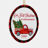 トラック初めてのクリスマスとして祖父母レッドプレイド セラミックオーナメント (右)