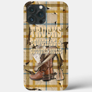 トラック女性のカーボーイカントリーミュージックプレイドタータンチェックパターン iPhone 13 PRO MAXケース