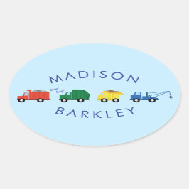トラック少年のかわいい子ども封筒用シールシール 楕円形シール