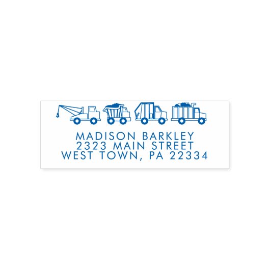 トラック少年のかわいい子供の差出人住所スタンプ セルフインキングスタンプ (デザイン)