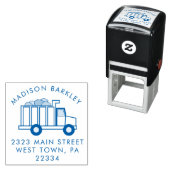 トラック少年のかわいい子供の差出人住所スタンプ セルフインキングスタンプ (インサイチュ)