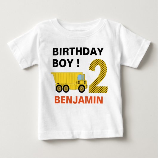 トラック建設2歳誕生日パーティー ベビーTシャツ (正面)
