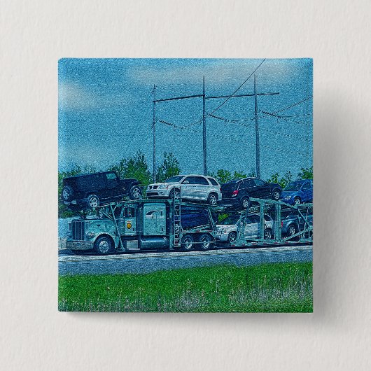 トラック恋人のための大きい装備の貨物自動車及びトラック 缶バッジ (正面)