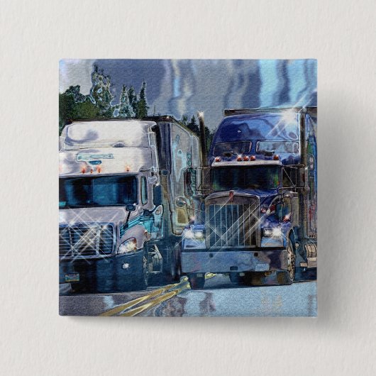 トラック恋人のための大きい装備の貨物自動車及びトラック 缶バッジ (正面)